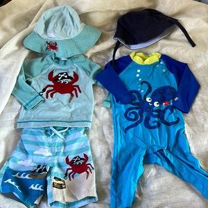2 adorable NWOT Baby Boy Swim Suits with Hats